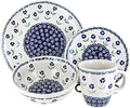 Blue Rose Polish Pottery - Blue Daisy 16 Piece Dinner Set - 4 Place Settings - Great for Everyday Dining Casual Dining or as Formal Dinnerware