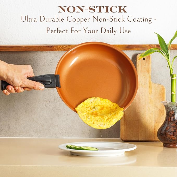 Moss &amp Stone Copper Pots And Pans Set Nonstick Removable Handle Cookware Stackable Pots And Pans Set Dishwasher safe Induction Pots And Pans Camping Cookware Set Aluminum (7 Pcs)