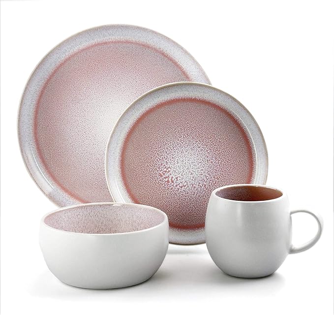 Elama Mocha Mauve 16 Piece Stoneware Dinnerware Set in Purple