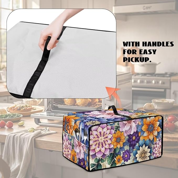 Dustproof Toaster Oven Cover Heat-Resistant Microwave Grill Cover Protector Faux Linen Polyester Dust Covers Case Protections for Toaster Oven Vintage Flower