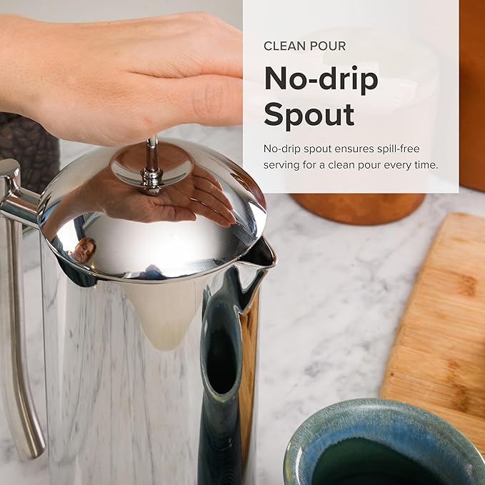 Frieling French Press Coffee Maker - 23 oz Polished Double-Wall Stainless Steel - Insulated French Press for Camping - All Stainless Steel Coffee Maker