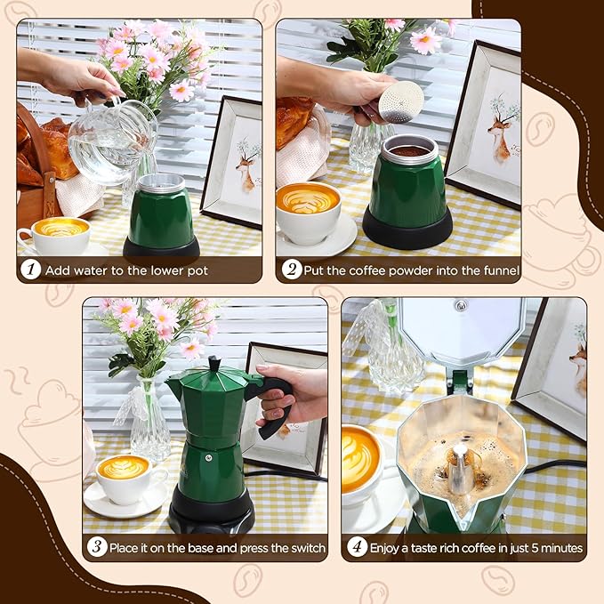 Coffee Pot 6 Cup Electric Espresso Coffee Maker Italian Moka Maker 300ml Portable Aluminum Espresso Machine Cafetera Moka Pot with Detachable Base Gift for Home Travel(Dark Green)
