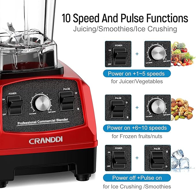 CRANDDI Professional Blender1500 Watt Commercial Blenders for Kitchen with 70oz Capacity and Self-Cleaning Classic Blenders for Shakes and Smoothies Build-in Pulse YL-010-R