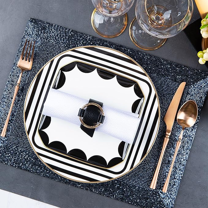 gold trim dinnerware set service for 2 8 pieces black and white ceramic plate set bone china plate and cup sets for hotel birthday Mother's Day