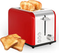 Simple Deluxe 2-Slice Toaster 6 Browning Setting and 3 Function Stainless Steel Toaster Extra Wide Slot &amp Removable Crumb Tray for Bread &amp Waffle Red