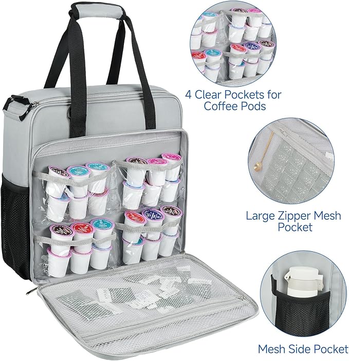 Coffee Maker Travel Bag Compatible with Keurig K-MiniSingle Serve Coffee Brewer Carrying Case Compatible for K-Mini Plus with Multiple Pockets for K-Cup PodsGrey(Bag Only)