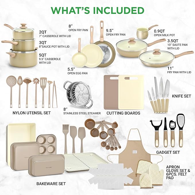 Nutrichef 54-Piece Marble Non-Stick Cookware and Bakeware Set Professional Home Kitchen Collection with Multi-Sized Pots and Pans Set and Heat-Resistant Tools