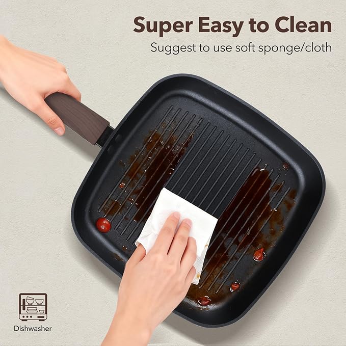 9Pcs Pots and Pans Set NonstickInduction Cookware Set Kitchen Cooking SetsHealthy Non-Toxic Pots and Pan setNon Stick with Grill Pan&amp Stay-Cool Handles (PFOS PFOA Free)Black