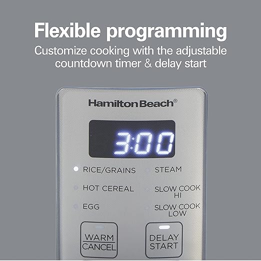Hamilton Beach Digital Programmable Rice Cooker &amp Food Steamer12 Cups Cooked (6 Uncooked) with Slow Cook &amp Hard-Boiled Egg Functions Steam &amp Rinse Basket Blue (37561)