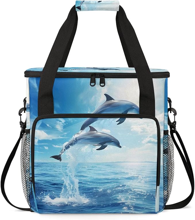 Ocean Sea Dolphin Travel Coffee Maker Carrying Bag Large Organizer Storage Tote Bag Insulated Reusable Cooler Grocery Bags