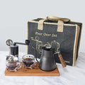SOTECH Portable Coffee Maker Set Tea Set And Tray Manual Grinder Stainless Steel Scoop &amp 2 Glass Cups and Wooden Tray
