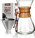 AGOGO Pour Over Coffee Maker Glass - 10 Cup Barista Kit with 304 Stainless Filter for Home Office Camping Cafes - Easy Clean Coffee Dripper Set (Soft Towel&ampBrush Included) (10 Cup/34 oz-Slim Sh