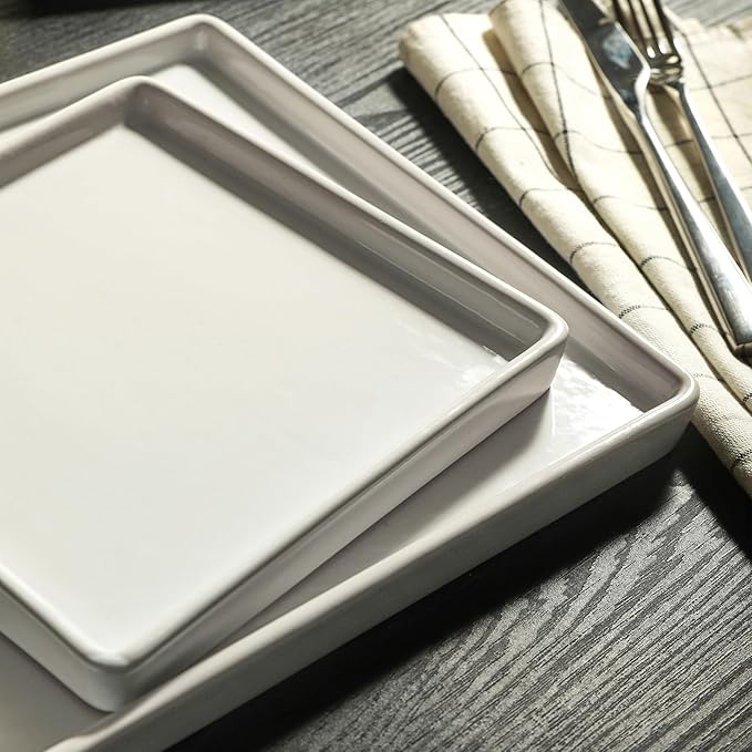 Stone Lain Grace Square Stoneware Dinnerware Set 12 Piece Service For 4 Plates and Bowls Dish Set White