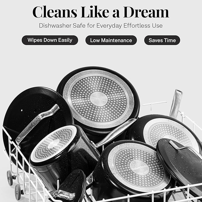 Gotham Steel Modern 11 Pc Ceramic Cookware Set Elegantly Designed Pots and Pans Set Non Stick with Steamer Induction Bottom Premium Stay Cool Handles Non Toxic PFOA Free Oven &amp Dishwasher Saf