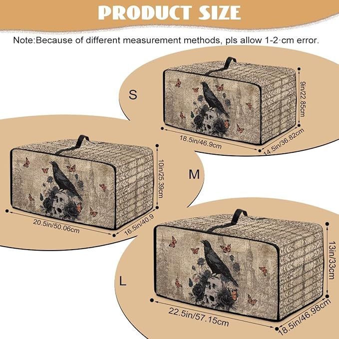Toaster Oven Dust Cover Crow Butterfly Rose Print Microwave Oven Cover Heavy Duty Bread Maker Machine Covers with Side Pockets Kitchen Small Appliance Protector M