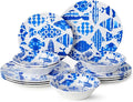 Fish Tale 12 Pc. MELAMINE DINNERWARE SET SERVICE for 4 – Cobalt Blue Fish School Outdoor Plates Bowls Shatterproof Coastal Dining Poolside Patio Entertaining Mediterranean Dreams for Every Meal
