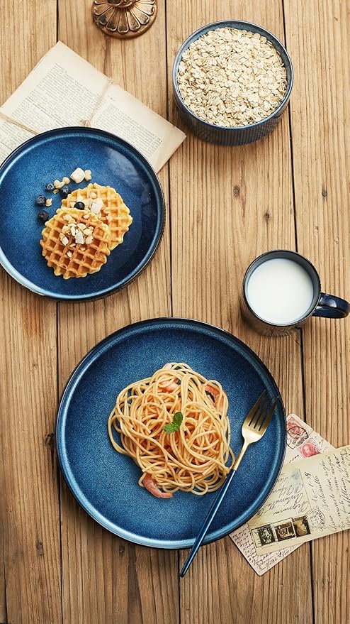 Famiware Star Dinnerware Set with Plates Bowls and Mugs Service for 4 (16-Piece) Stoneware Kitchen Dishes Dinner Plates - Nebulas Blue