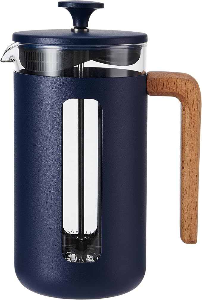 La Cafetière Pisa Cafetière 8-Cup/1L Heat-Resistant Borosilicate Glass and Stainless Steel with Easy-Grip Plunger Large French Press Coffee Maker for Loose Tea and Ground Coffee Navy