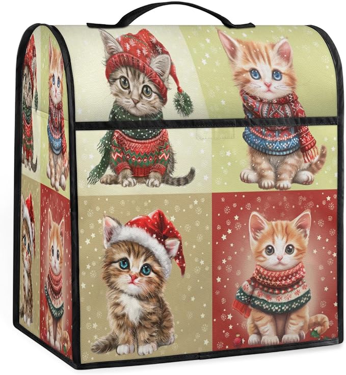 Kitchen Aid Mixer Cover Cute Cat In Santa Hat Stand Mixer Cover Compatible with 6-8 Quarts Stand Mixers Dust Covers with Zipper Pocket Foldable Washable Kitchen Aid Organizer Bag