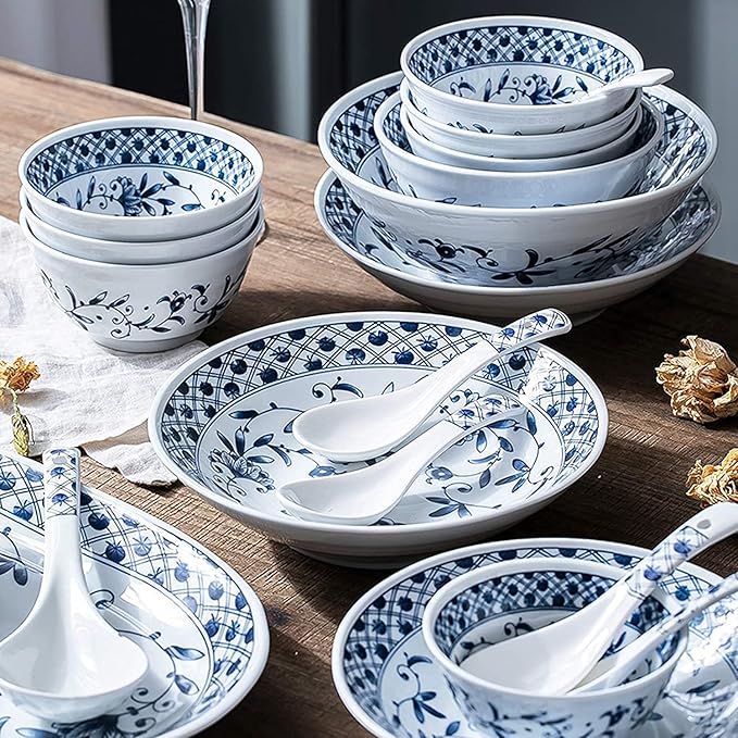 Dinner Set for Luxury Restaurant and Home Ceramics Dinner Sets Blue and White Porcelain Dinnerware Set of 45 | Simplicity Cereal Bowl and Steak Plate Set