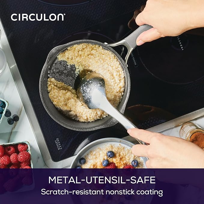 Circulon A1 Series with ScratchDefense Technology Nonstick Induction Straining Sauce Pan with Lid 2 Quart Graphite