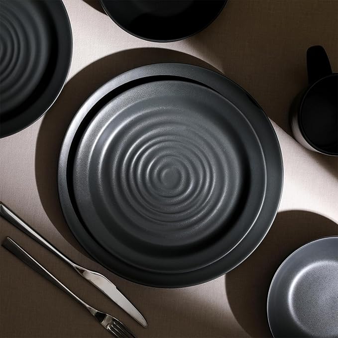 Stone Lain Orbit 12-Piece Dinnerware Set Stoneware Charcoal