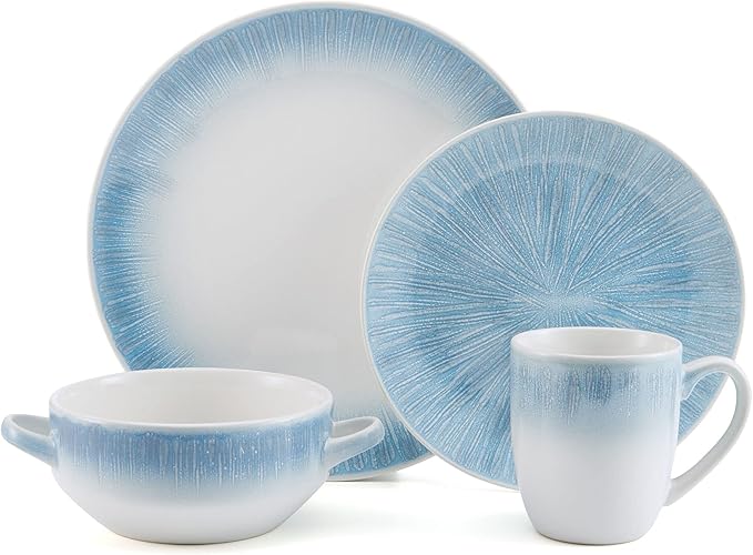 Pfaltzgraff Logan 16 Piece Dinnerware Set Service for 4 Blue Ombre