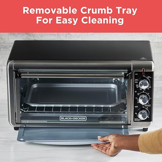 BLACK+DECKER TO3250XSBD 8-Slice Extra Wide Convection Countertop Toaster Oven Includes Bake Pan Broil Rack &amp Toasting Rack Stainless Steel/Black