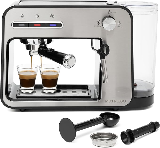 Mixpresso Professional Espresso Machine for Home 15 Bar with Milk Frother Steam Wand Espresso Maker with Double-Cup Splitter 1450w Fast Heating Cappuccino &amp Latte machine 37Oz Water Tank