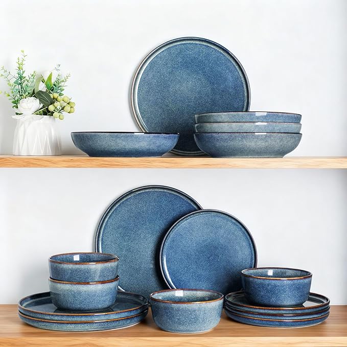 AmorArc Ceramic Dinnerware Sets for 4Round Reactive Glaze Stoneware Plates and Bowls SetHighly Scratch Resistant Dishware | Dishwasher &amp Microwave Safe Dishes SetService for 6 (18pc)