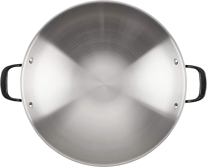 KitchenAid 5-Ply Clad Polished Stainless Steel Wok Induction Compatible Dishwasher Safe 15 Inch Open Stir-Fry Pan