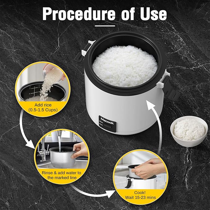 Mini Rice Cooker 1-1.5 Cups Uncooked(3 Cups Cooked) Rice Cooker Small with Bento Box Removable Nonstick Pot One Touch&ampKeep Warm Function Portable Cooker for Soup Grain Oatmeal Veggie Black