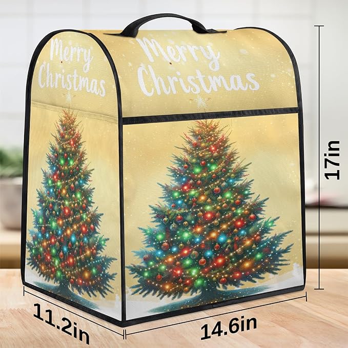 Kitchen Aid Mixer Cover Christmas Colorful Tree Stand Mixer Cover Compatible with 6-8 Quarts Stand Mixers Dust Covers with Zipper Pocket Foldable Washable Kitchen Aid Organizer Bag