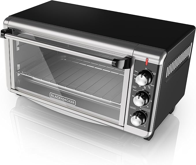 BLACK+DECKER TO3250XSBD 8-Slice Extra Wide Convection Countertop Toaster Oven Includes Bake Pan Broil Rack &amp Toasting Rack Stainless Steel/Black
