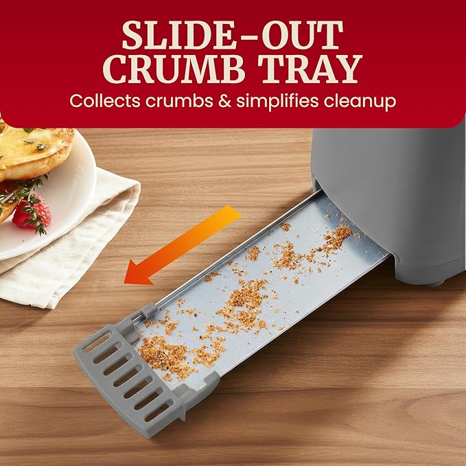 Elite Gourmet ECT2517G SLIMTOAST™ 2-Slice Long Slot Toaster Cool-touch Body 6 Toast Settings &amp Cancel Function Extra Wide 1.5” Slot Easily Fits Breads English Muffins Bagels &amp Waffles G