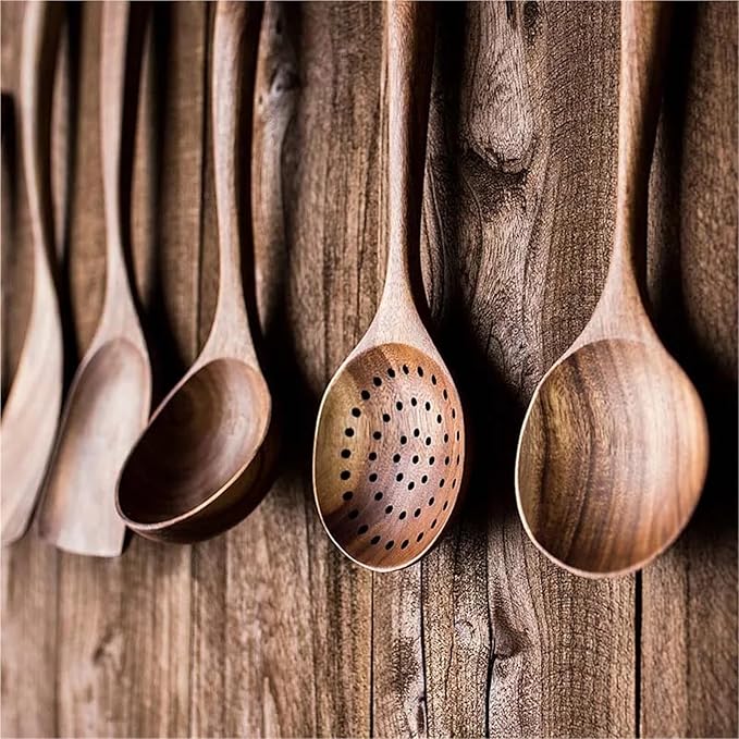 5-Pieces Wooden Kitchen Utensils Set Heat Cooking Tools for Home &amp Restaurant Odor-Free Kitchenware