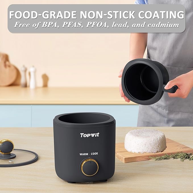 TOPWIT Rice Cooker Small Mini Rice Cooker 2 Cups Uncooked 1.2L Portable Rice Maker with Non-stick Coating BPA Free One Touch &amp Keep Warm Function Grey