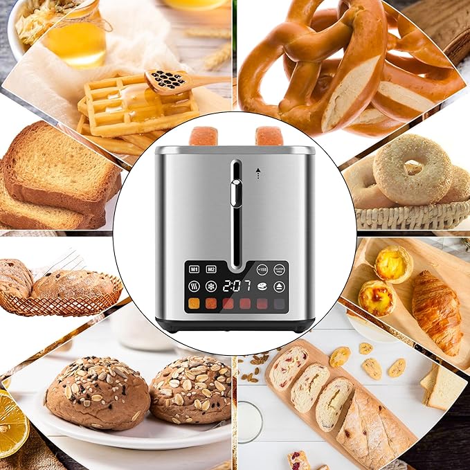 Touch Screen Toaster 2 Slice Bagel Toaster with LCD Display Stainless Steel Smart Digital Toasters with +15s BoostDual Memory FunctionsToasters with 6 Shade Settings &amp Extra-Wide Slots900W