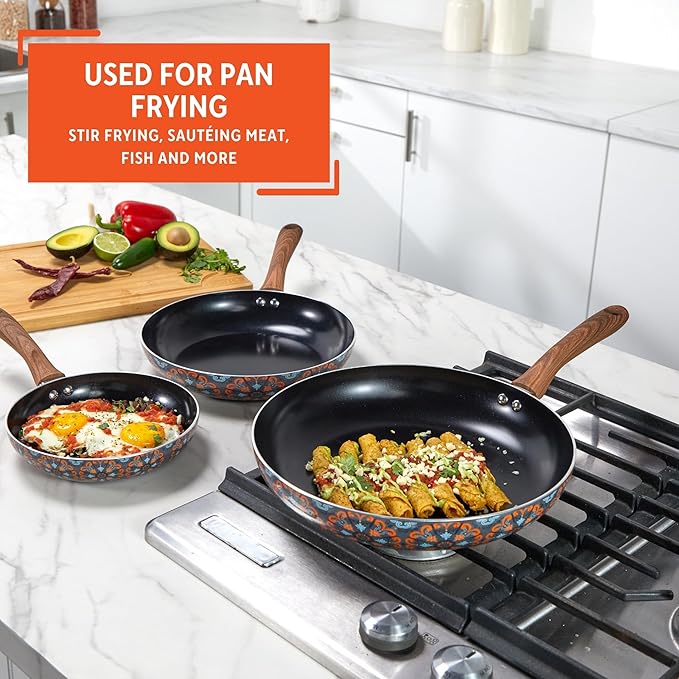 IMUSA Nonstick Ceramic Cookware Set 3-Piece 7in/9in/11in with Soft-Touch Handles Aluminum Black