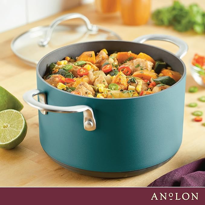 Anolon Achieve Hard Anodized Nonstick Saucepot with Lid 4 Quart Teal