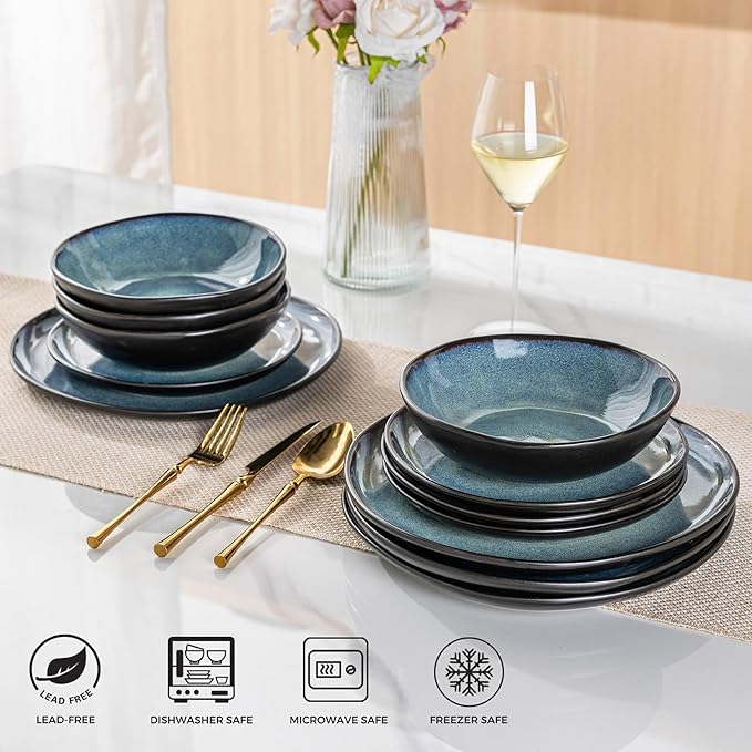 AmorArc Ceramic Dinnerware SetsHandmade Reactive Glaze Stoneware Plates and Bowls SetsHighly Scratch Resistant | Dishwasher &amp Microwave Safe Dishes SetService for 6 (18pc)