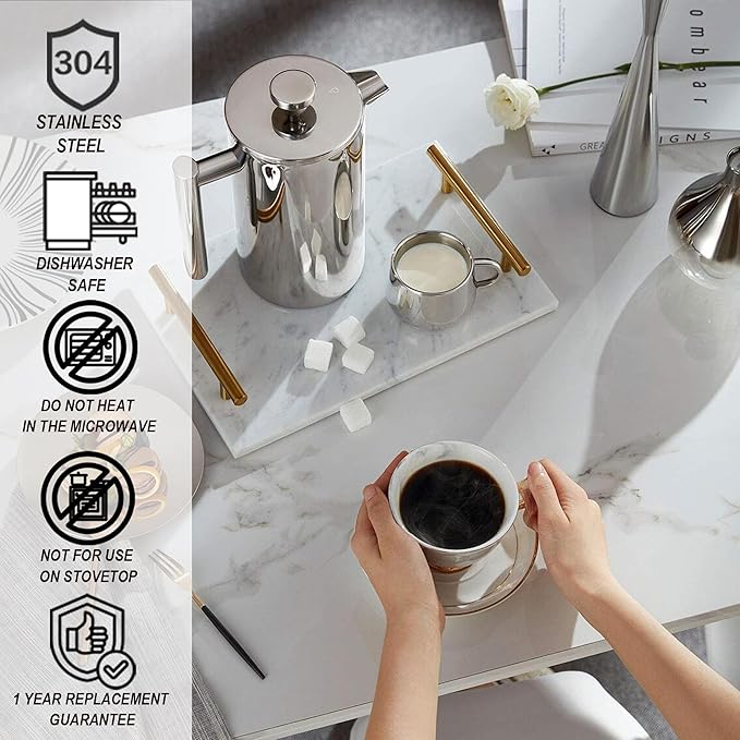 Small French Press Stainless Steel Coffee Maker 21oz(3 Cups) Double Wall Insulated for Hot&amp Cold Brew Compact Coffee&amp Tea Press for Camping Office Travel with 3 Ultra-Fine Filters &amp Sp
