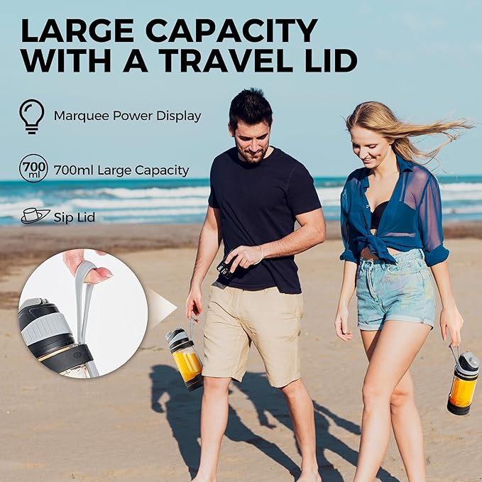 Portable Blender Anti-Jamming 300 Watt for Shakes and Smoothies 24oz Travel Blender USB Rechargeable BPA Free Sporty bottle with a Travel Lid. (Black Base Grey Lid) (White Base Green Lid)