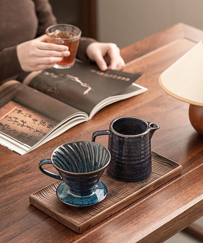 Pour Over Coffee MakerCeramic Coffee Maker With 40 pcs Paper Filter15oz/450ml Pour Over Coffee Dripper (Starry Blue V02)