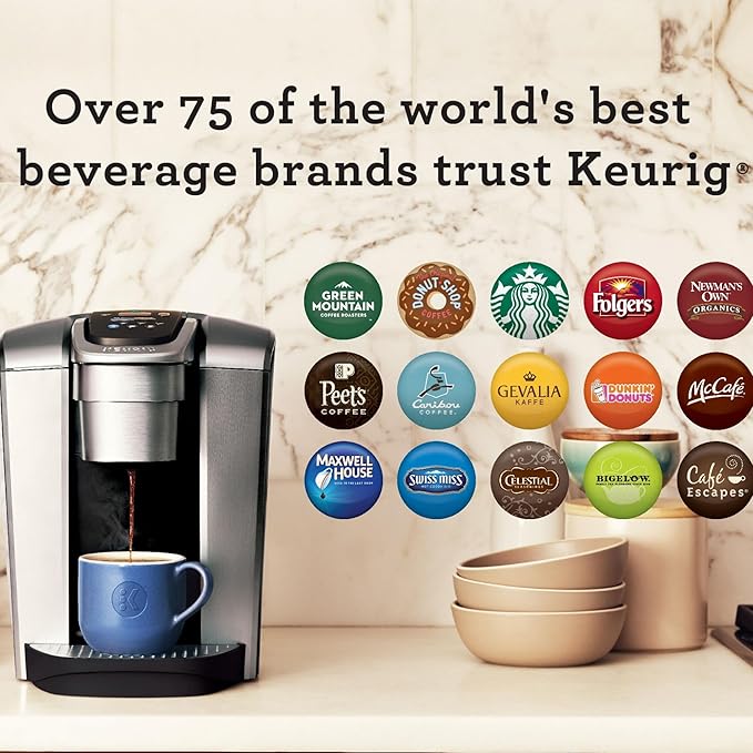 Keurig K-Elite Single Serve K-Cup Pod Coffee Maker with Strength and Temperature Control Iced Coffee Capability 8 to 12oz Brew Size Programmable Brushed Silver