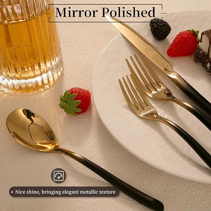 Black and Gold Silverware Set for 4 Modern 20 Piece Flatware Set Stainless Steel Mirror Polished Unique Black Gradual Change Gold Cutlery Utensils Sets for Home Kitchen Restaurant Nice Weight