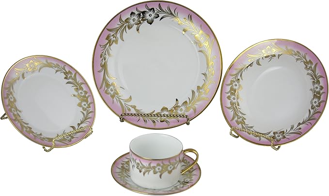 Pink and Gold Floral Patterned 40 Piece Dinnerware Set Serving for 8