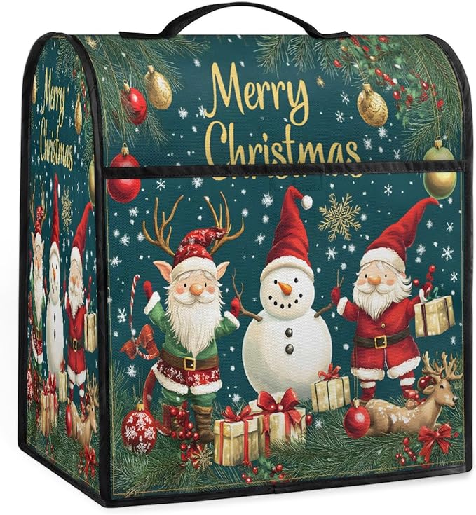 cfpolar Kitchen Aid Mixer Cover Compatible with 6-8 Quarts Christmas Santa Claus Snowman Stand Mixer Cover Kitchen Aid Mixers Accessories Appliance Organizer Bag Dust Covers with Zipper Pocket