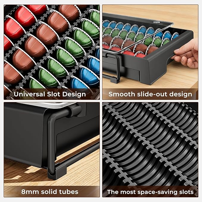 EVERIE Coffee Pod Drawer Organizer for Nespresso MachinesHigh-Capacity Storage for Vertuo CapsulesSmooth Pull-Out Design Fits Under Coffee Makers (12”W x 16.5”D x 3.5”H)