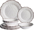 LEHAHA Farmhouse White Melamine Dinnerware Sets 12 Piece Plates and Bowls Set Perfect Weight and Unbreakable Camping Dishes Dinnerware Sets Service for 4 Indoor and Outdoor Use Dishwasher Safe